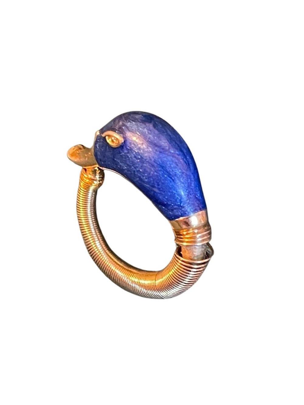 *RARE* Vintage Orena Paris Mallard Duck Head Coiled Stretch Ring - Picture 6 of 11